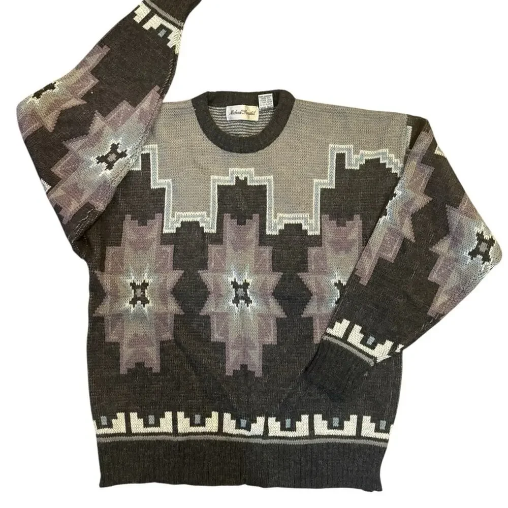 Vtg 90s Southwestern Wool Blend Sweater Western Ranch Aztec Geometric Mens XL